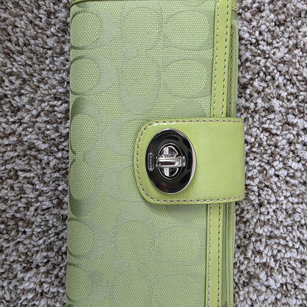 Coach Vibrant Green Wallet with Silver Clasp